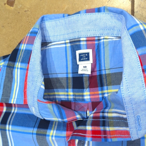 Janie and Jack boy's shirt. Blue, red, white plaid. Size 10. - Picture 2 of 4